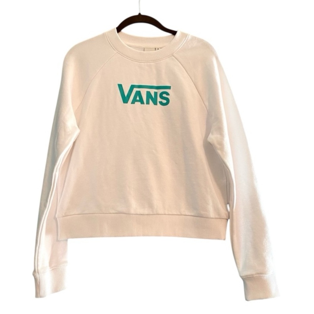 Vans Flying V Logo White Boxy Crew Cropped Long Sleeve Pullover Sweatshirt Sz XS